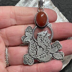 Carnelian Fox Coyote Wolf Dog Pendant Stone Crystal Jewelry
